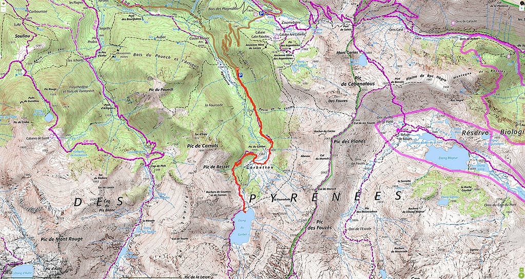Kaart wandeling naar Étang du Garbet
